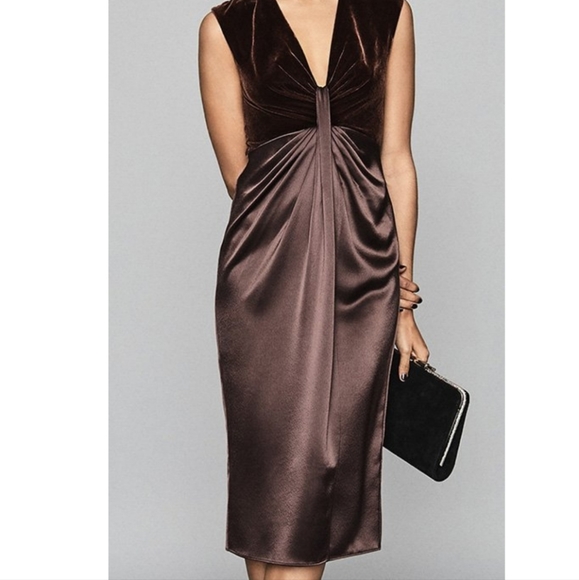 NWT REISS | Velvet & Satin Midi Dress - Picture 6 of 8